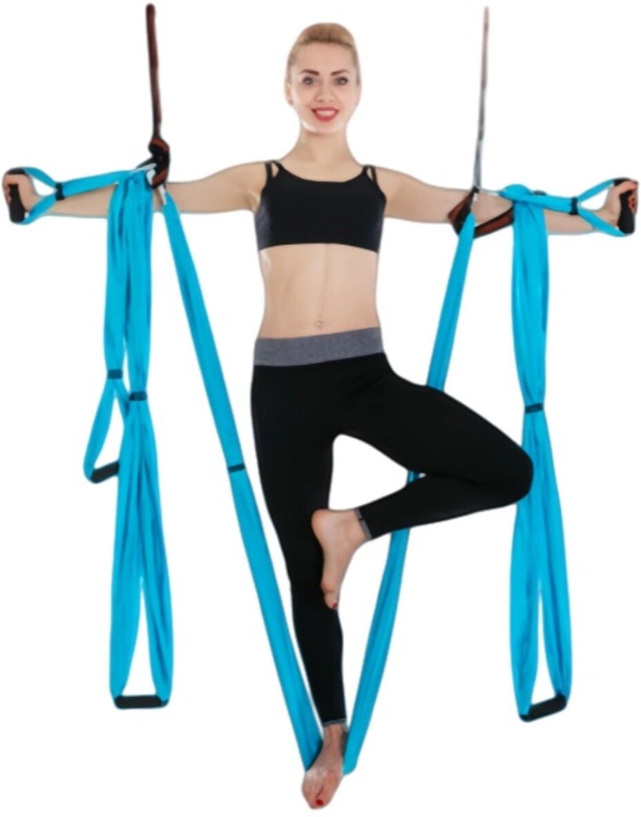 INF Nylon Yoga Stretch Band (Hängematte + Verlängerungsgurte) – Tragbar & Faltbar Blau