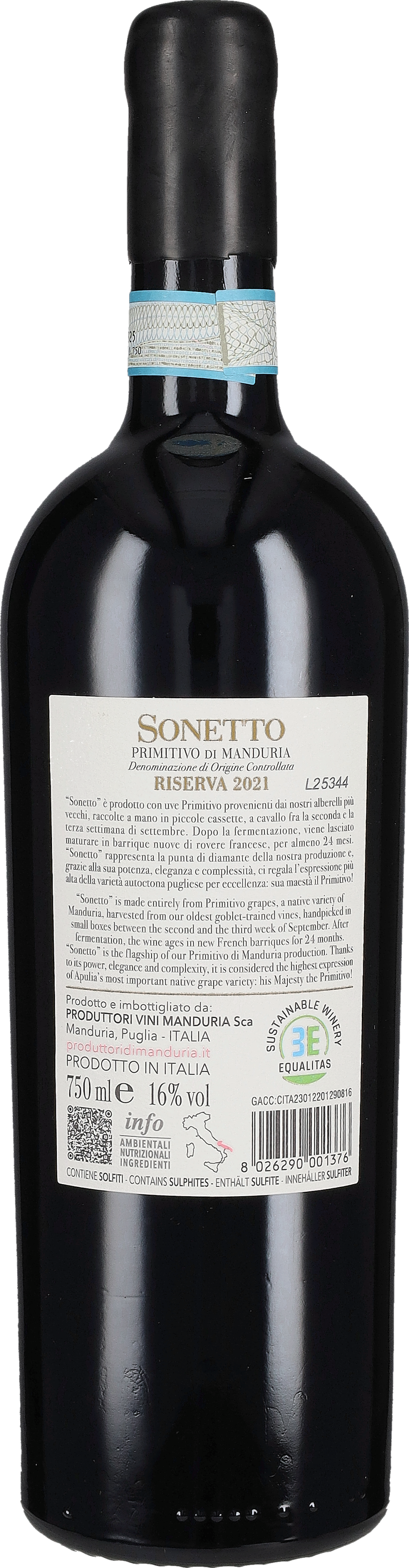 Primitivo di Manduria Riserva 'Sonetto' Produttori di Manduria 2021