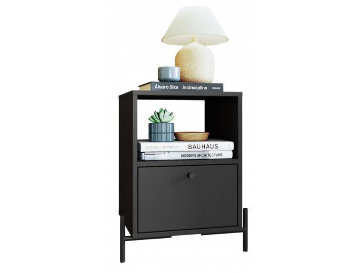 Chevet Noir 1 Tiroir 1 Niche Pieds Métal L 45 H 56 P 35 cm - L 45 x l 35 x H 56 cm