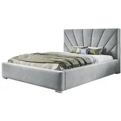 POLSTERBETT Denver, 140x200 cm, mit Bettkasten und Lattenrost aus Holz, Velourstoff, Farbe: Grau