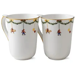 Royal Copenhagen, Tasse, 36 cl - Benporcelaen - Hvid/grøn/rød (360 ml, 2x)