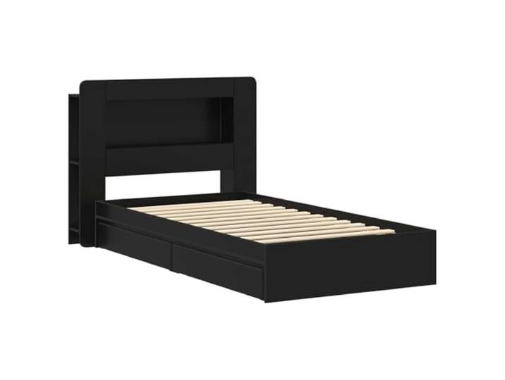SKTQYQO Bettgestell mit Schublade, schwarz, 90 x 190 cm Technisches Holz, feste Latten, Behälter unten, Kapazität 140 kg