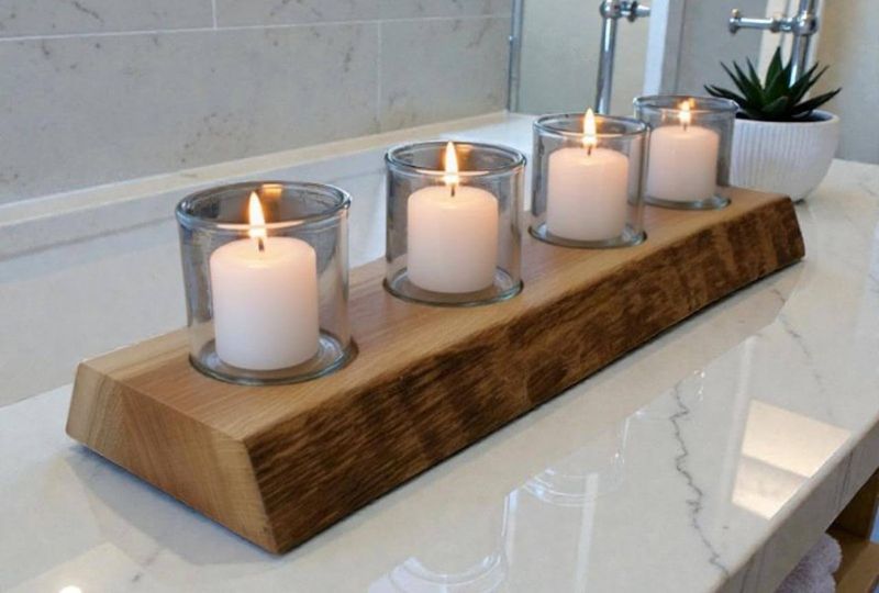 4er Windlicht Natura aus massiver Eiche