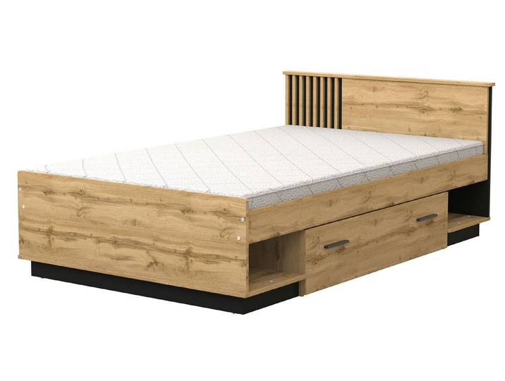 Feldmann-Wohnen Futonbett Lamia (Liegefläche 120x200cm, mit Schublade, mit Bettkasten, 1-tlg., moderne Optik, mit Schublade, Liegefläche wählbar), Eiche Wotan schwarz / Liegefläche 120x200cm