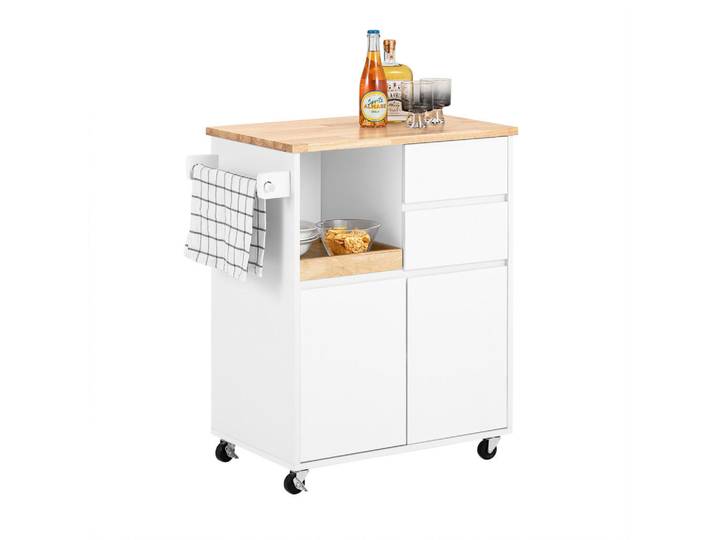 SoBuy Küchenwagen mit Arbeitsplatte und Schubladen Weiß-Natur 72x40x84 cm, Weiß, Naturfarben, Holzwerkstoff, Holz, 72x84x40 cm, Esszimmer, Servierwagen