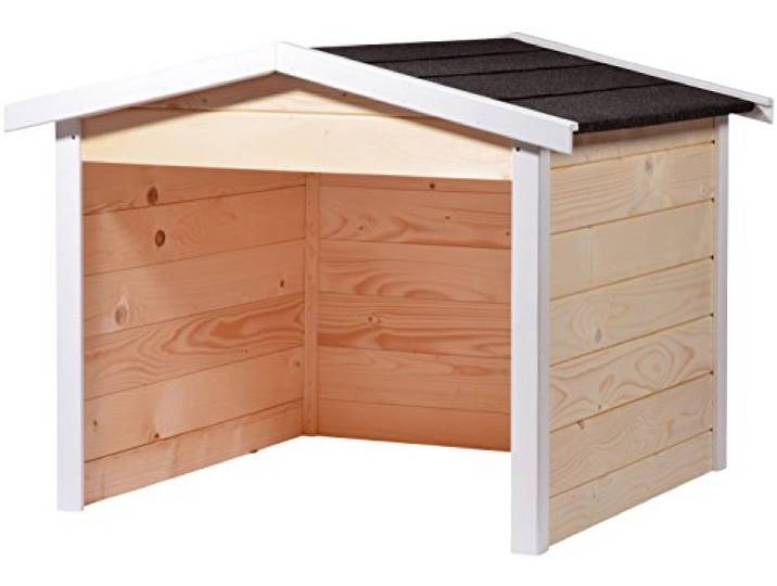 dobar® Mährobotergarage aus Holz als Bausatz - Rasenroboter Unterstand mit Bitumendach - 76 x 68 x 52 cm - Natur/Weiß
