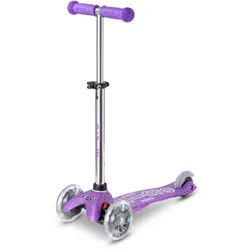 Micro Mini Deluxe Glitter LED Kinderroller Lila - Leuchtende LED Räder, Höhenverstellbarer Lenker, Rutschfestes Deck