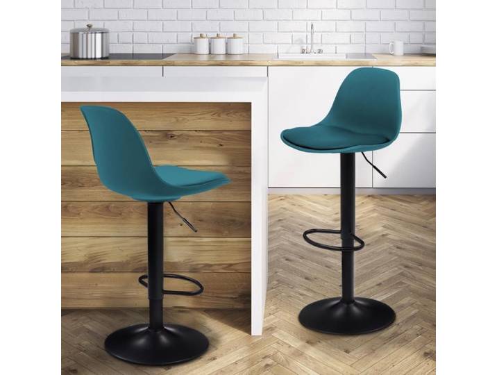 IDMARKET Lot de 2 tabourets de bar KARL design bleu canard pied noir