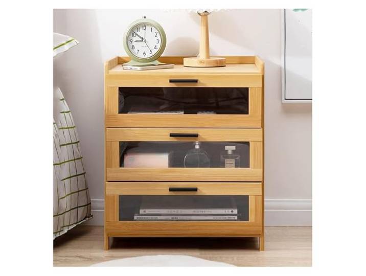 fgjsTfdhg Schlichter Nachttisch aus Holz mit 3 Schubladen zur optischen Aufbewahrung, Kleiner Nachttischschrank(Color2)