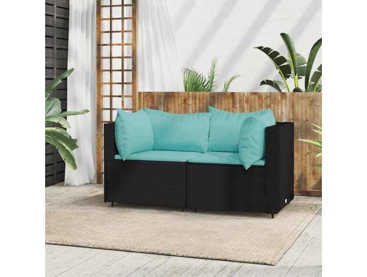 Canapés d'angle de jardin et coussins (lot de 2) Noir Résine tressée - Sofa d'extérieur LL2749