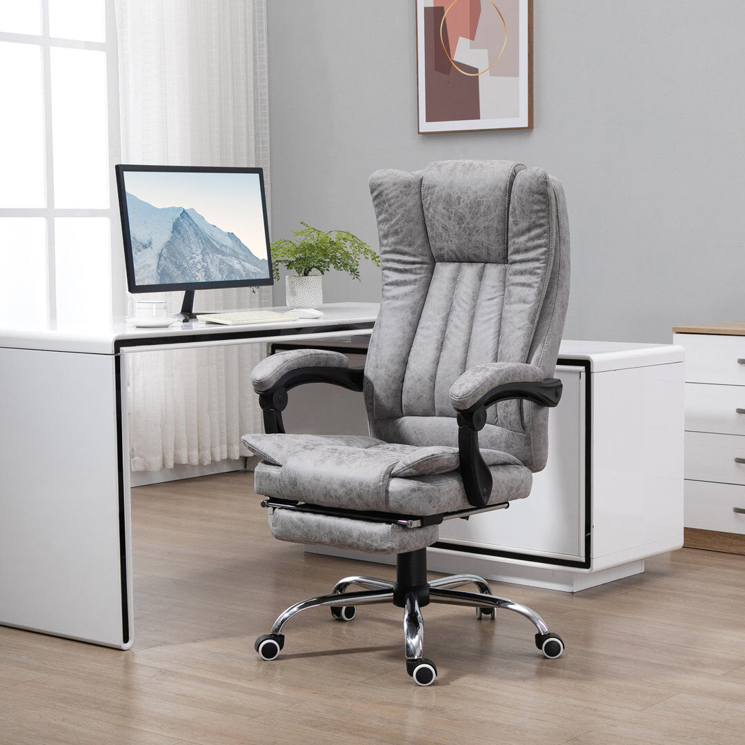 Ebern Designs Jai-Dhe Office Chair with Massage and Heat Microfibre Grey 120cm H X 62cm W X 70cm D