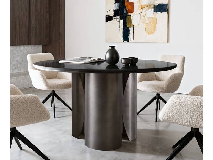 Esstisch Adenza Rund 140x140 cm Marmor Schwarz Silber Metall Black Antique, Esstische