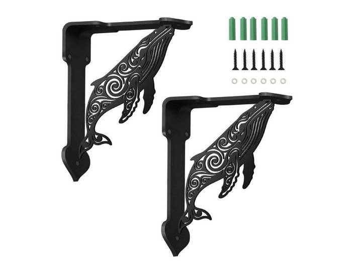 LuxusKollektion Wandregalhalter Regalwinkel Wal Design Schwarz, 2-tlg.