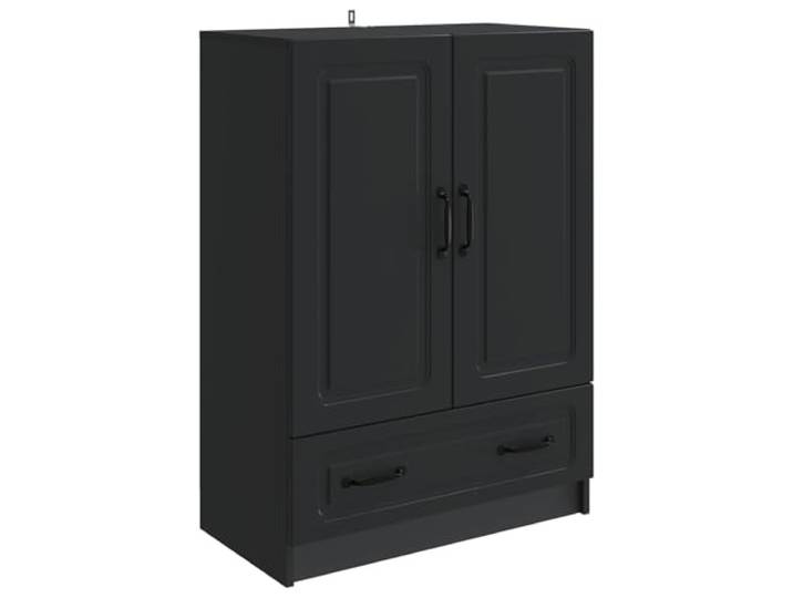 KPOTUERTU Sideboard Schwarz 66 x 34,5 x 92 cm Holzwerkstoff Rechteckiges Design, 90°-Pendeltür mit Scharnier, Metallgriffe, Schubladen und Regalbretter