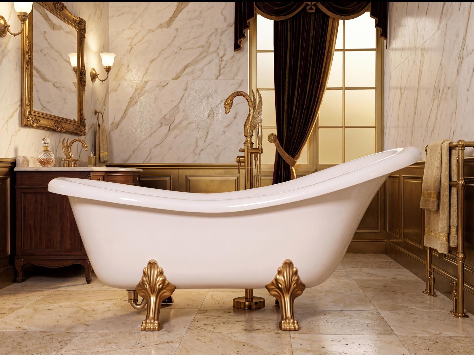 Freistehende Retro-Badewanne 160 cm Weiß Komposit auf Löwenfüßen - Retro