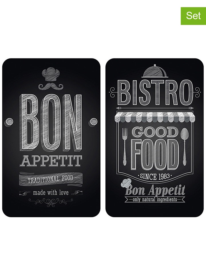 Wenko 2er-Set: Herdabdeckplatten "Bon Appetit" in Schwarz - (L)30 x (B)52 cm - onesize