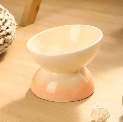 Inspire Curations ElevaEase Ceramic Tilted Cat Feeding Bowl beige