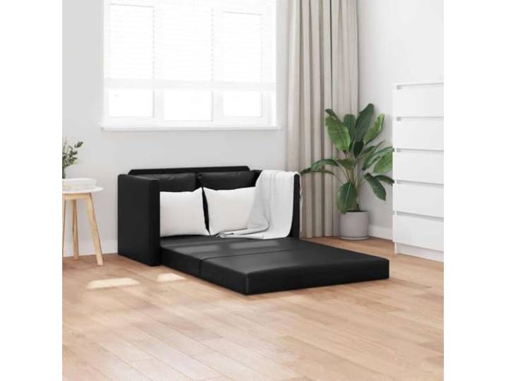 HEFZGDB Bodensofa mit Schlaffunktion Schwarz 112x174x55 cm Kunstleder 2-in-1 Design faltbares Metallgestell Komfortables Sitzerlebnis Robustes faltbares Schlafsofa für Wohnzimmer