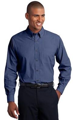 Port Authority TLS640 Tall Crosshatch Easy Care Shirt in Deep Blue size Large/Tall   Cotton/Polyester Blend