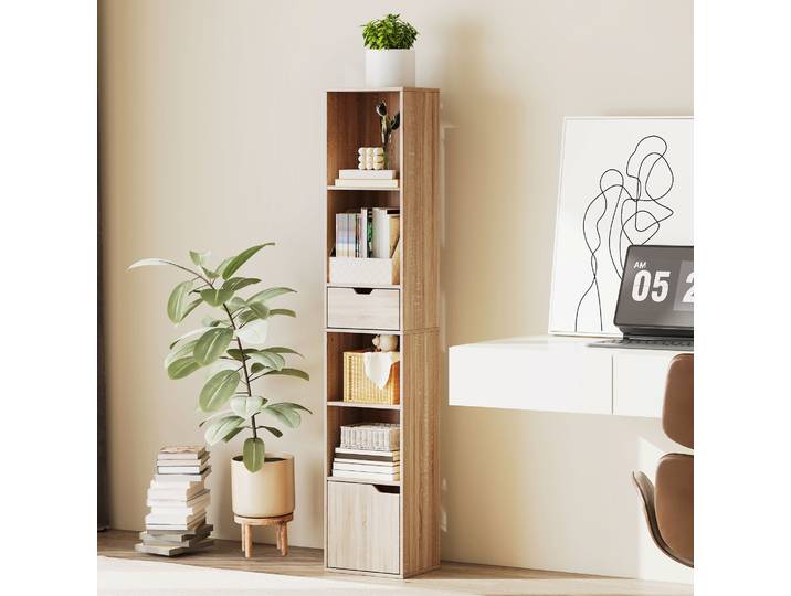 HOMCOM Bibliothèque Étagère Rangement Bois Tiroir 30x24x158cm