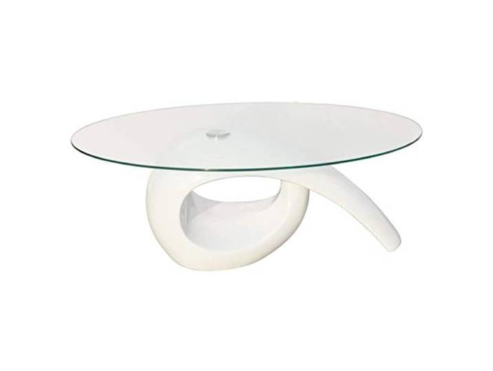 KTHLBRH Couchtisch weiß glänzend 115 x 64 cm Gehärtetes Glas, glasfaserverstärkter Kunststoff, unteres Regal für Zeitschriften, Höhe 44,7 cm