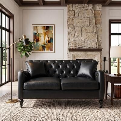 Loedds 53-Inch 2-Seat Faux Leather Loveseat Sofa with Tufted Back & Pillows & Nailhead Trim