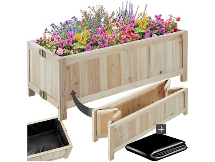 tectake® Verhoogde plantenbak - Incl. afdichtfolie - Kweekbak, 70x30x25 cm - Rugvriendelijke moestuinbak, verhoogde tuinbak, bloembak voor buiten, balkon en terras - Voorgemonteerd en inklapbaar