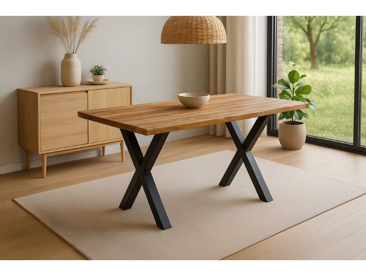 SAM® Esstisch Neele, Mango Massivholz, Baumkante, Metallgestell X-Form