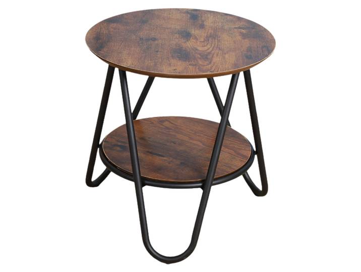 Table Basse Ronde Avec Étagère Supplémentaire Vintage Industriel 40x42cm