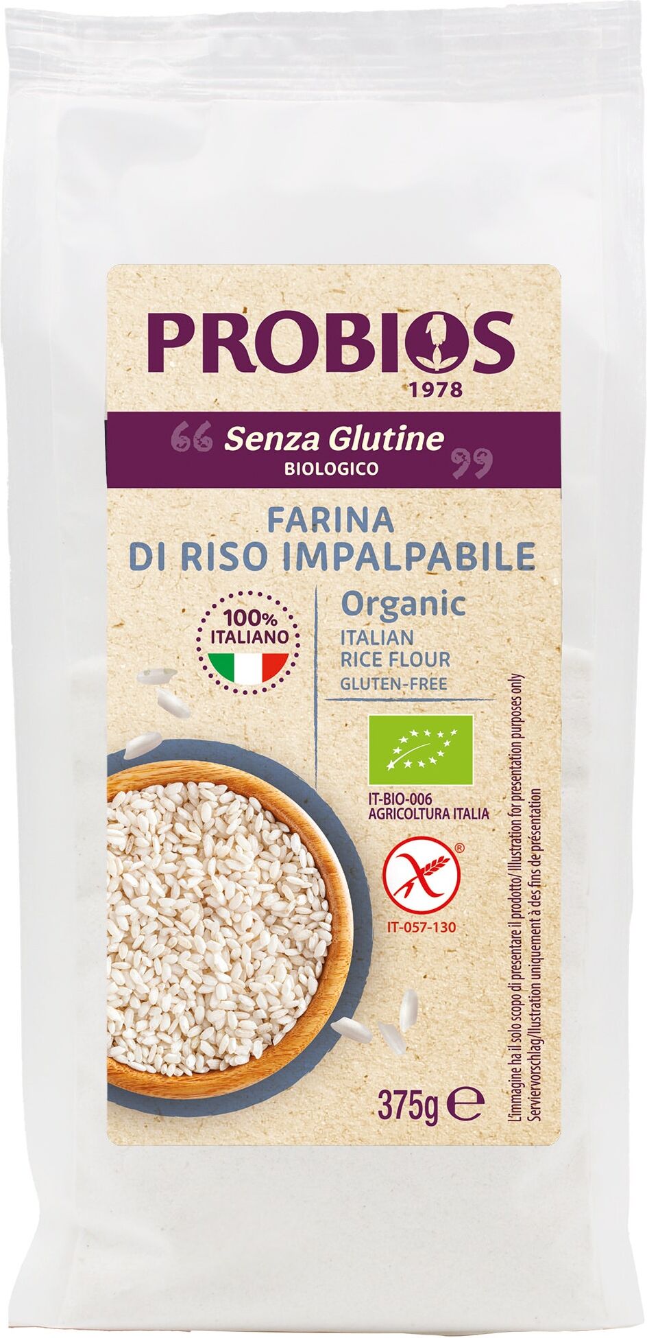 PROBIOS Farina Senza Glutine Di Riso Impalpabile 375 Grammi 