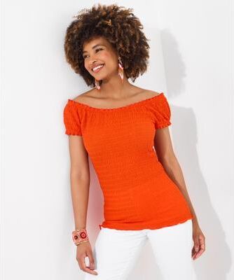 Plus Size Women's Stretchy Off the Shoulder Tee by Joe Browns in Vibrant Orange (Size 1X)
