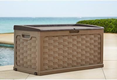 88-Gallon Basketweave Deck Storage Bench by BrylaneHome in Mocha Brown