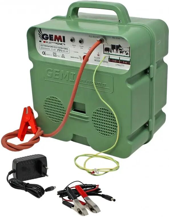 Gemi Elettronica Électrificateur clôture électrique 5 km b/12 extrafort double alimentation 12v 220v pour élevage gemi