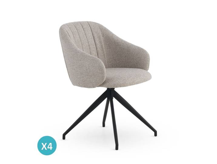 Lot de 4 fauteuils pivotants tapissés en chenille beige