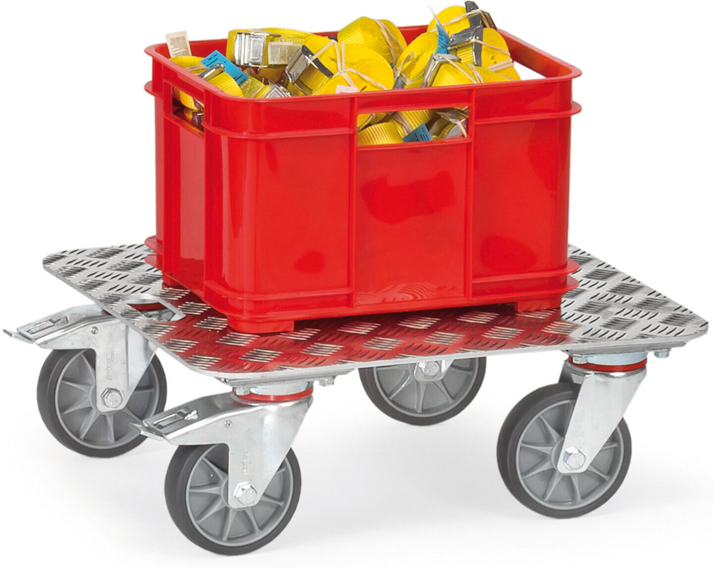 fetra KF 10 Kistenroller - ALU-Quintettblech für Transport von Kisten bis zu 600 x 400 mm mit vier Lenkrollen und Aluminiumplatte, 1187)