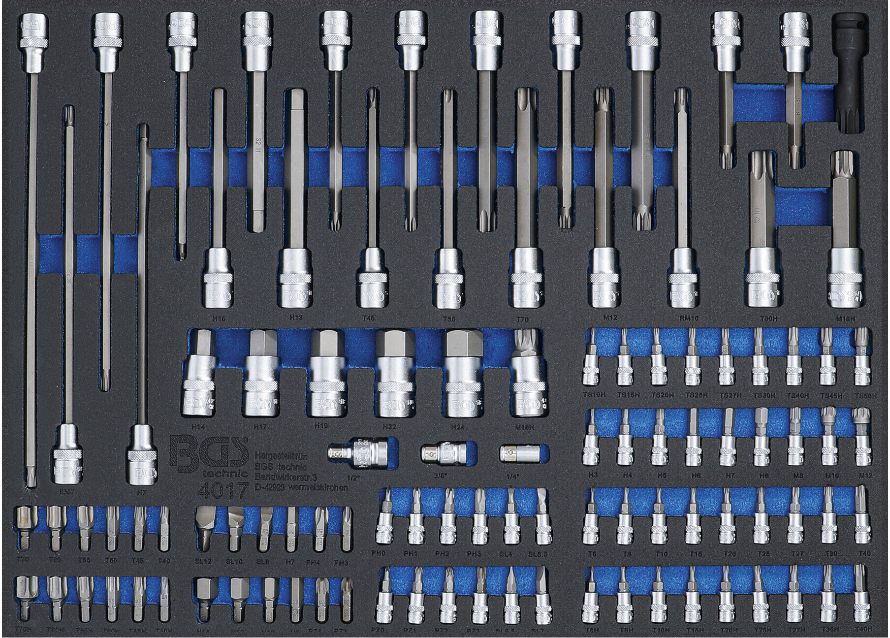 BGS technic Werkstattwageneinlage 3/3: Bits und Bit-Einsätze 104-tlg. aus Schaumstoff mit Bits und Bit-Einsätzen für Werkstattwagen, 4017)
