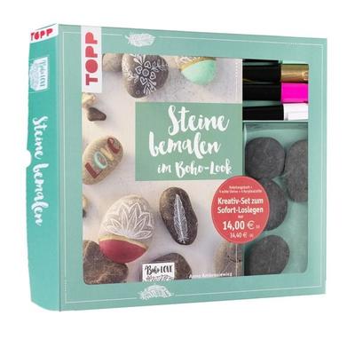 Kreativ-Set Steine bemalen im Boho-Stil, Taschenbuch von Anna Ambrosiewicz, Frechverlag GmbH, 978-3-7724-4366-4