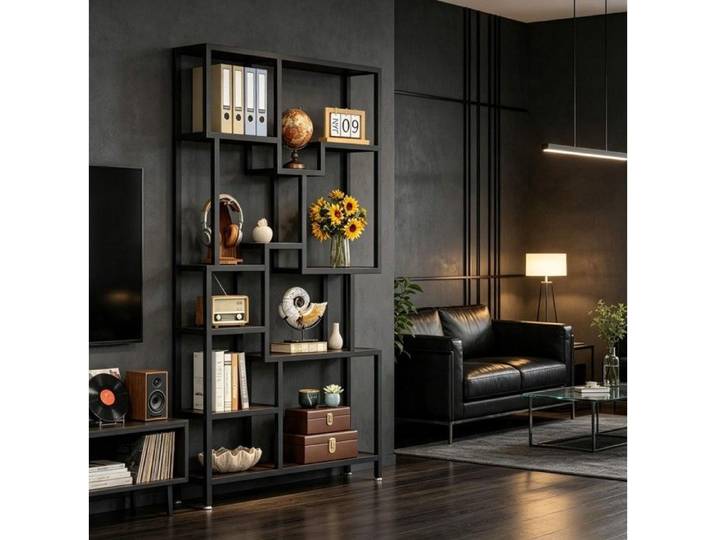 SENVIRO Bibliothèque haute asymétrique 100 x 30 x 180 cm style industriel