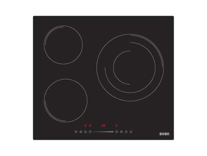 Svan Induktionskochfeld, Glas, schwarz, SI3603S, 3 Kochzonen, 6680 W, 9 Kochstufen, Touch-Slider-Steuerung, Booster, Panelverriegelung, Timer