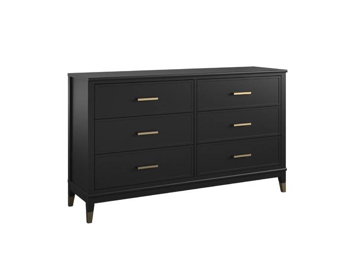 Commode avec 6 tiroirs en mélaminé noir