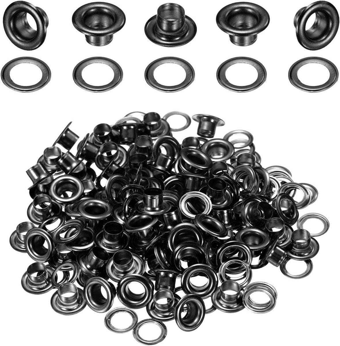 Oogjes Set met Sluitringen - 100 stuks - 5 mm - Messing Corrosiebestendig - Zwart