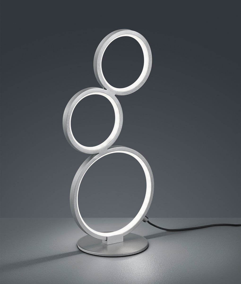 TRIO LED-tafellamp RONDO met 3 ringen, dimbaar, zilver, Hoogte: 45 cm