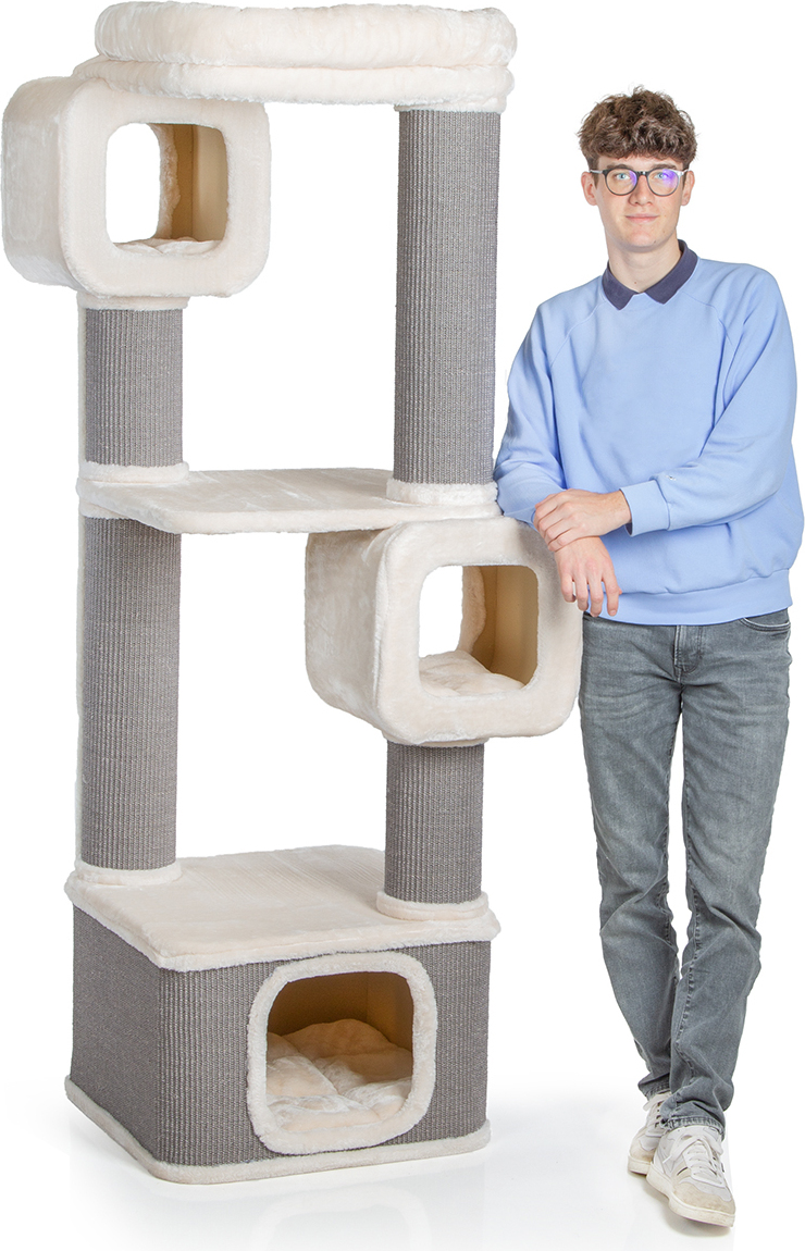 CanadianCat Kratzbaum Ottawa beige 192 cm hoch, 76 cm breit, 18 cm Säulendurchmesser, für Mehrkatzenhaushalt