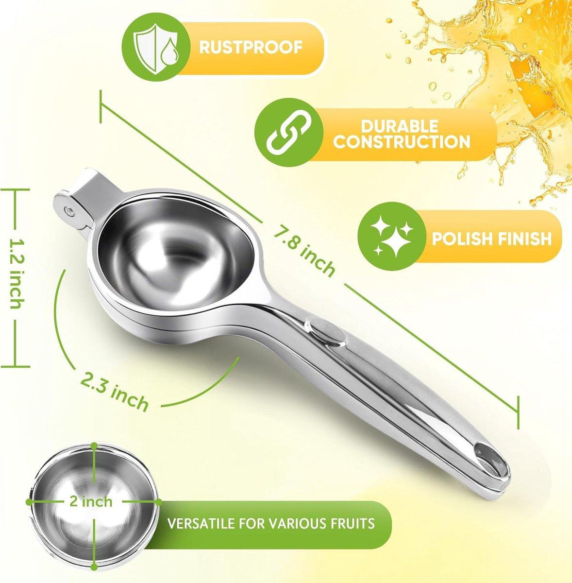 RVS handpers voor verse citrusvruchtensappen, zilver, met ergonomische grip en vaatwasserbestendig