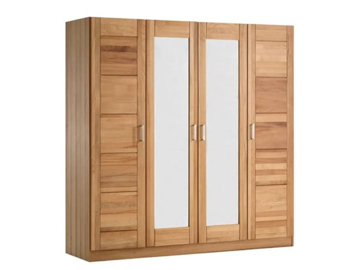 Möbel-Store24 Kleiderschrank Spiegeltür Holz Kernbuche teilmassiv Natur geölt 4-türig Pia,Maße BxTxH: 202 x 60 x 205 cm