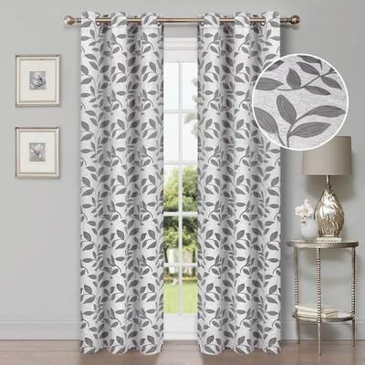 Superior Leaves Botanical Room Darkening Grommet Curtain Panels Set of 2, Machine Washable Window Treatments