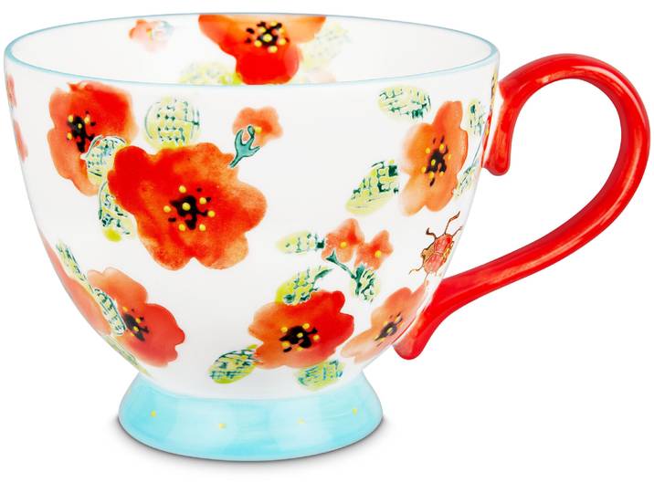 Tasse handbemalt Blume rot 400ml