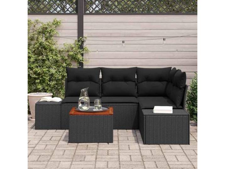 KTHLBRH Gartenmöbel-Set, 5-teilig, schwarz, Polyrattan Eckregal mit Schublade, modulares Design, für Terrasse und Garten