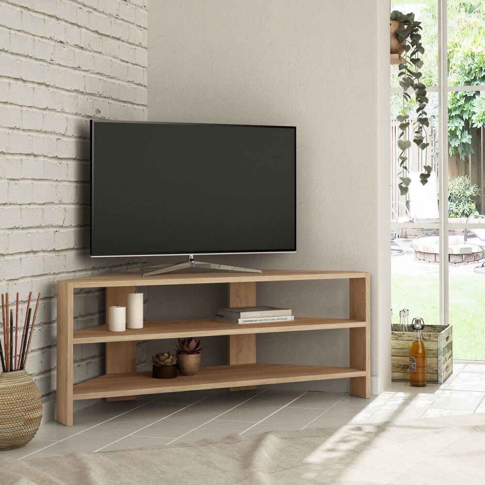 Menzzo Mueble de tv de esquina con 3 estantes l114 cm - roble