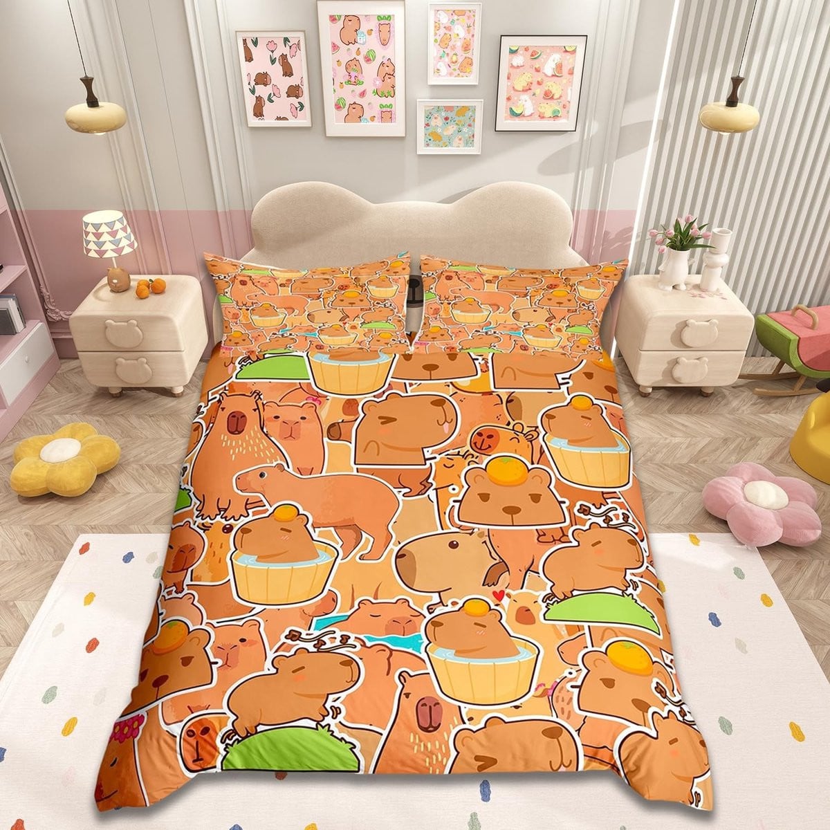 Elzusha Dekbedovertrekset Capybara Thema Tweepersoons - Oranje - Microvezel